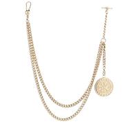 TEWAFOS 24K Gold Pocket Watch Chain，Watch Chain Men, Double-Layer Design, With Two Hooks, Halloween, Thanksgiving And Christmas Vests And Formal Clothes Accessories, Uniform code, Stainless Steel, No