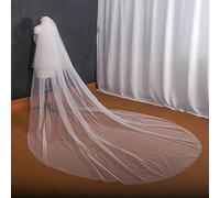 TEWAX 2 Tier Minimalist Bridal Veils Simple Wedding Veil with Blusher Veil for Bride 3M*3M Long Wedding Veil 4 Meters