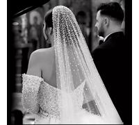 TEWAX Bridal Veil Tulle 1T Elegant Luxurious Beaded Bride Veil Long Bridal Party Veils With Comb