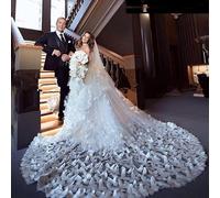 TEWAX Luxury 3M 1L Wedding 3D Flowers White Ivory Veils Long Cathedral Length Bridal Free Comb Custom Made Accessories Veil