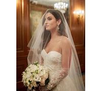 TEWAX Off White Bridal Veil Long Simple 1 Tier Blusher Veil Cathedral Veil for Bride White/Ivory Wedding Accessories
