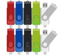 TEWENE USB C Memory Stick, 2-in-1(USB-A & Type-C) Rotating Dual-Interface Flash Drive, 2.0 USB Stick(16GB*10)