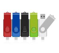 TEWENE USB C Memory Stick, 2-in-1(USB-A & Type-C) Rotating Dual-Interface Flash Drive, 2.0 USB Stick(16GB*5)