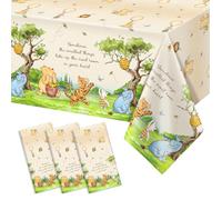 Tewess 3Pcs Classic Bear Baby Shower Plastic Table Cloths Disposable Vintage Pooh Bear Rectangle Waterproof Table Cover for Boys Girls Birthday Gender Reveal Party Supplies 54” X 108”