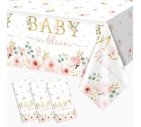 Tewess Baby in Bloom Disposable Plastic Tablecloth 3pcs Pink Watercolor Floral Baby Shower Table Cover Spring Party Supples and Decorations for Baby Girls