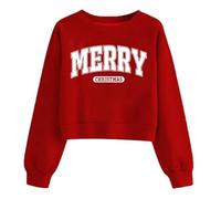 Tewmeu Christmas Cropped Sweatshirts for Women Xmas Long Sleeve Crop Pullover Top Fall Winter Teen Girls Y2k Outfits, Red1, M