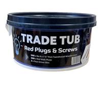 TEWTub 1 - Red Plugs and Screws 500 x Red Wall Plugs 500 x 1 ½" No8 Pozi Twin Thread Screws c/w 2 Pozi Drive Bits