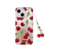 Tewwsdi Cherry Phone Case with Phone Charm for iPhone 13,Cute Kawaii Summer Aesthetic Retro Fruit Design,Laser Beam TPU Never Fade,1.5mm Raised Edges Protect Girly Cases for Girls(6.1",Cherry Charm)