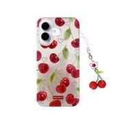 Tewwsdi Cherry Phone Case with Phone Charm for iPhone 17,Cute Kawaii Stylish Aesthetic Retro Fruit Design,Laser Beam TPU Never Fade,1.5mm Raised Edges Protect Girly Cases for Girls(6.3",Cherry Charm)