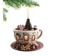Tewzafiya Christmas Tree Decorations - Christmas House Decorations, 2D Acrylic Pendant Shape Coffee Snow House for Car Interior Bedroom Man Woman Office Bookcase Backpack