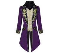 Tewzafiya Goth Frock Coat Medieval Steampunk Jacket For Men | Steampunk Victorian Frock Costume - Vintage Halloween Coats Costume Vampire Costume King