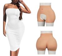 Tex-Eorey Silicone Fake Butt Pants Huge Buttock Padded Body Push Up Underwear Open Crotch Hip Lift Butt Panty for Crossdressers,Ivory,One Size