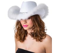 Texan Cowgirl Hat Sequins Feathers Hen Night Fancy Dress - White