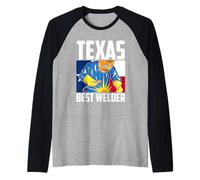 Texas Best Welder Ironworker Ironsmith Texan Flag Welding Raglan Baseball Tee