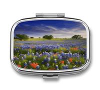 Texas Bluebonnets Decorative Metal Pill Box with 2 Compartments, Pocket or Wallet, Portable Medicine Box, Pill Organizer for Vitamins and Fish Oils, Supplements