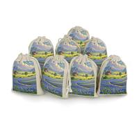 Texas Bluebonnets Scenery 8-Pack Burlap Bags Drawstring Gift Bags Party Favors Bag Weddings Pouches for Holidays & Events