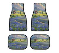 Texas Bluebonnets Scenery Car Floor Mats Personalized Anti-Slip Vehicle Front Rear Rugs Classic All-Weather Universal Driver Heel Pad Fit for SUV Vans Sedans Trucks Set of 4pcs