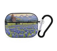 Texas Bluebonnets Scenery Case Cover with Keychain Shockproof Hard Shell Protective Case for 2nd/1st Generation Case for Women Men Bluetooth Earbuds Case