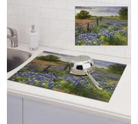 Texas Bluebonnets Scenery Dish Drying Mat for Kitchen Counter Ultra Water Absorbent Microfiber Dish Drying Pad Heat Resistant Non-Slip Dish Rack Pad Tableware Mat Large 18"x24"