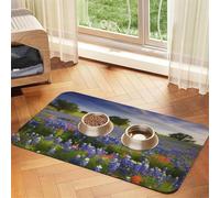 Texas Bluebonnets Scenery Dog Food Mats for Floors, 12x18 Inch Non-Slip Super Absorbent Pet Food Mat, Dishwasher Dog Mat for Food and Water, Cute Rubber Quick Dry Pet Feeding Mat for Dogs Puppy Cats