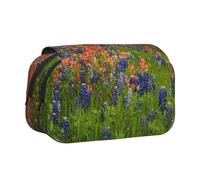 Texas Bluebonnets Scenery Double Layer Flip-Top Pencil Case,Large Capacity 50 Pens Organizer, Durable Polyester Stationery Holder for School, Art Travel (All-Over Print)