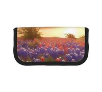 Texas Bluebonnets Scenery Large Capacity Canvas Pencil Case, Sturdy and Durable, Easy to Store in an Orderly Manner
