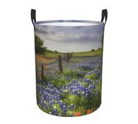 Texas Bluebonnets Scenery Laundry Basket with Handles Round Laundry Hamper Waterproof Clothes Storage Basket Collapsible Tall Basket Organizer Lightweight Dirty Clothes Hamper Small