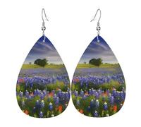 Texas Bluebonnets Scenery Leather Earrings Dangle Drop Earring Lightweight Teardrop Earrings Vintage Bohemian Earring for Women Christmas Birthday Gift Fashion Jewelry