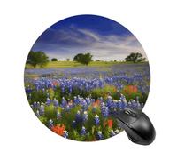 Texas Bluebonnets Scenery Mouse Pad, Oft and Durable Circular Pad, Non-Slip Rubber Base, Easy Gliding, Spill-Resistant Surface for Laptop, Office & Home