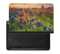 Texas Bluebonnets Scenery Passport Cover Family Printed Leather Passport Holder Minimalist Front Pocket Slim Travel Wallet Cover Case Lightweight Credit Card Holder for Women Men