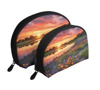 Texas Bluebonnets Scenery Portable Shell Cosmetic Bag Set - Travel Makeup Organiser with Zipper & Inner Compartments