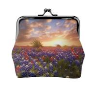 Texas Bluebonnets Scenery Print Print Coin Purse for Men Women Leather Kiss Lock Small Pouch Coin Wallet