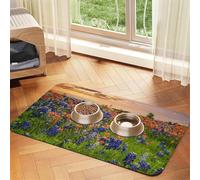 Texas Bluebonnets Scenery print PU Leather Feeding Mat for Dogs Cats Pet Food Mat Absorbent Non-Slip Rubber Bottom