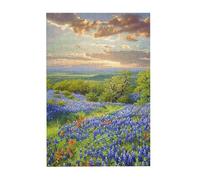 Texas Bluebonnets Scenery Printed Wooden Puzzle 300 Piece, Cute Puzzle Game in Plastic Box for Family Entertainment and Brain Training Gifts