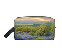 Texas Bluebonnets Scenery Printing Portable Makeup Bag for Women Girl Large Capacity Travel Cosmetic Bag Makeup Pouch Organizer with Handle
