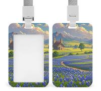 Texas Bluebonnets Scenery Retractable ID Badge Holder with Lanyard - Vertical Badge Reel,Keychain Clip,Name Tag Id Card Holder Protector for Nurse Officer Teacher Security Staff Women Men