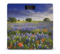 Texas Bluebonnets Scenery Scale for Body Weight, Digital Bathroom Weight Scale, High Precision Body Scale with Tempered Glass Platform, Large LCD Display, Non-Slip Accurate Weight Scale for Home Use