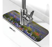 Texas Bluebonnets Scenery Sink Splash Guard Faucet Mat 15" X 5.5,Super Absorbent Fast Drying Mat Sink Gadgets-Splash Guard Behind Faucet Drip Catcher For Kitchen Bathroom