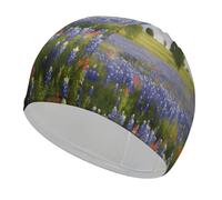 Texas Bluebonnets Scenery Swim Cap Soft Comfortable Stretch Swim Caps Stylish Low Cut Design Large Swimming Cap Keep Hair Dry Recreational Swimming Hat for Swimmers Gifts