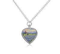 Texas Bluebonnets Scenery Urn Necklaces for Ashes Personalized Human Pet Cremation Jewelry Customized Keepsake Locket Pendant with Filling Kit Memorial Gift for Dog Cat Lover Women Men(Heart)