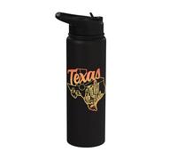 Texas Cactus State Map Souvenir Pride Dallas Houston Vintage Stainless Steel Insulated Water Bottle