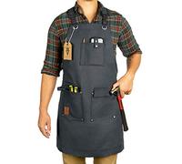 Texas Canvas Wares Waxed Canvas Heavy Duty Work Apron With Pockets - Deluxe Edition - with Quick Release Buckle Adjustable up to XXL for Men and Women - (Grey Deluxe Edition)