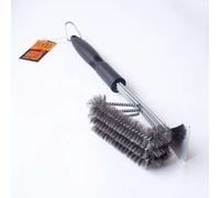 Texas Club Barbeque Bristle Brush with Metal Scraper | Durable 3-Headed Easy Cleaning Tool | Practical Dirt Remover Kit for BBQ Grills, 44 cm
