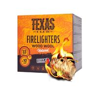 Texas Club Wood Wool Eco Friendly Fire Starters Made of Spun and Natural Wood Wool for Ovens, Barbecues, Fireplaces, Campfires, Safe and Easy to Use, Long Lasting Burning, Pack of 32