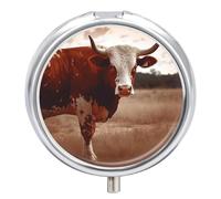 Texas Cow Pill Box Waterproof Portable Medicine Pill Case Moisture Proof Metal Travel Pill Box with 3 Compartment Medicine Case