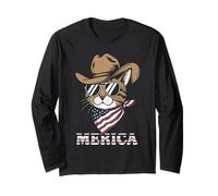 Texas Cowboy Cat Funny Merica Cat - Cat Lovers Long Sleeve T-Shirt