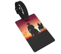 Texas Cowboy Luggage Tag PVC Travel Bag Tag with Strap ID Card Label for Suitcase Backpack Carry On Baggage Identifier