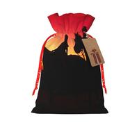 Texas Cowboy Printed Christmas Drawstring Bags with Red Christmas Ribbon - Reusable Burlap Drawstring Gift Pouches, S