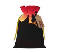 Texas Cowboy Printed Christmas Drawstring Bags with Yellow Christmas Ribbon - Reusable Burlap Drawstring Gift Pouches, S