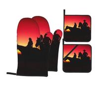 Texas Cowboy Printed Oven Gloves Heat Resistant, Non Slip oven mitts Potholder with Hanging Loop for Kitchen Grilling, Baking, Bbq (4 Pcs)